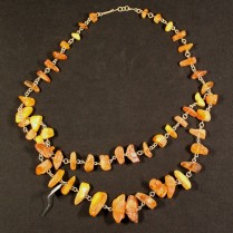 Raw amber beads on metal chain